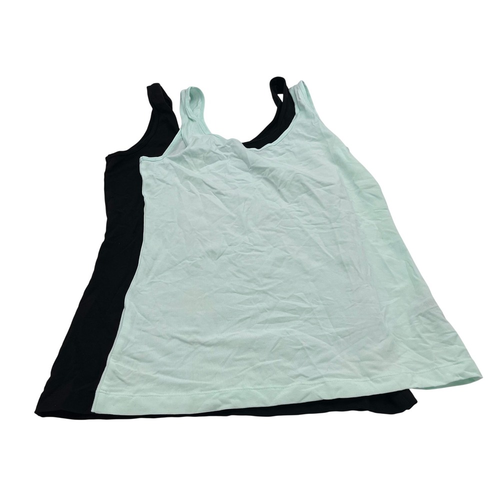 2 Pack Womens Sleeveless Scoop Neck Tank Tops Black Mint Green Cotton Blend